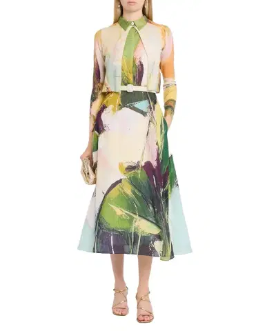 Rickie Freeman for Teri Jon Cropped Abstract-Print Knit Cardigan | Thumbnail 1 Rickie Freeman for Teri Jon Cropped Abstract-Print Knit Cardigan | Thumbnail 1