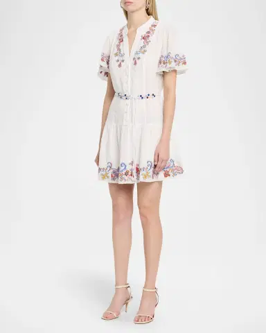 Shoshanna Cowden Floral-Embroidered Cotton Mini Dress | Thumbnail 3 Shoshanna Cowden Floral-Embroidered Cotton Mini Dress | Thumbnail 3
