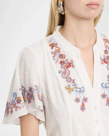 Shoshanna Cowden Floral-Embroidered Cotton Mini Dress | Thumbnail 4 Shoshanna Cowden Floral-Embroidered Cotton Mini Dress | Thumbnail 4