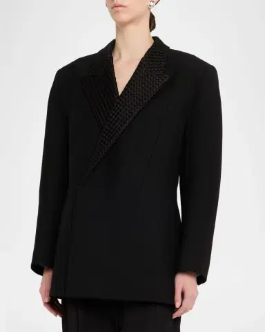 Bottega Veneta Intrecciato Lapels Double-Breasted Jacket | Thumbnail 3 Bottega Veneta Intrecciato Lapels Double-Breasted Jacket | Thumbnail 3
