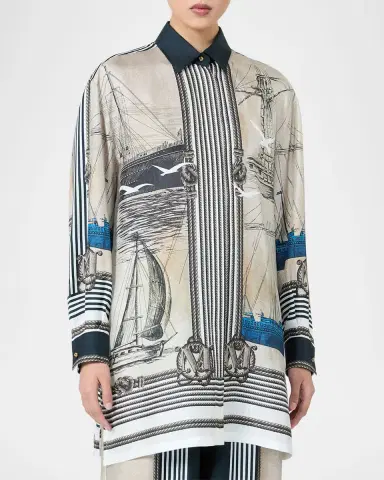 Max Mara Teglia Nautical-Print Silk Twill Tunic Shirt | Thumbnail 3 Max Mara Teglia Nautical-Print Silk Twill Tunic Shirt | Thumbnail 3