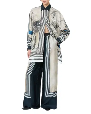 Max Mara Teglia Nautical-Print Silk Twill Tunic Shirt | Thumbnail 1 Max Mara Teglia Nautical-Print Silk Twill Tunic Shirt | Thumbnail 1
