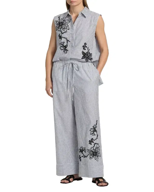 Kobi Halperin Callie Embroidered Striped Wide-Leg Pants