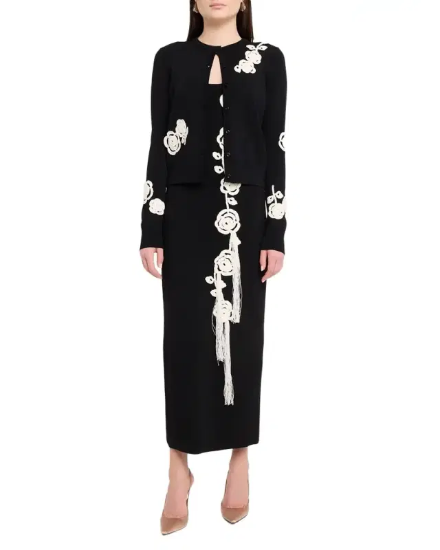 Lela Rose Crochet Applique Knit Dress
