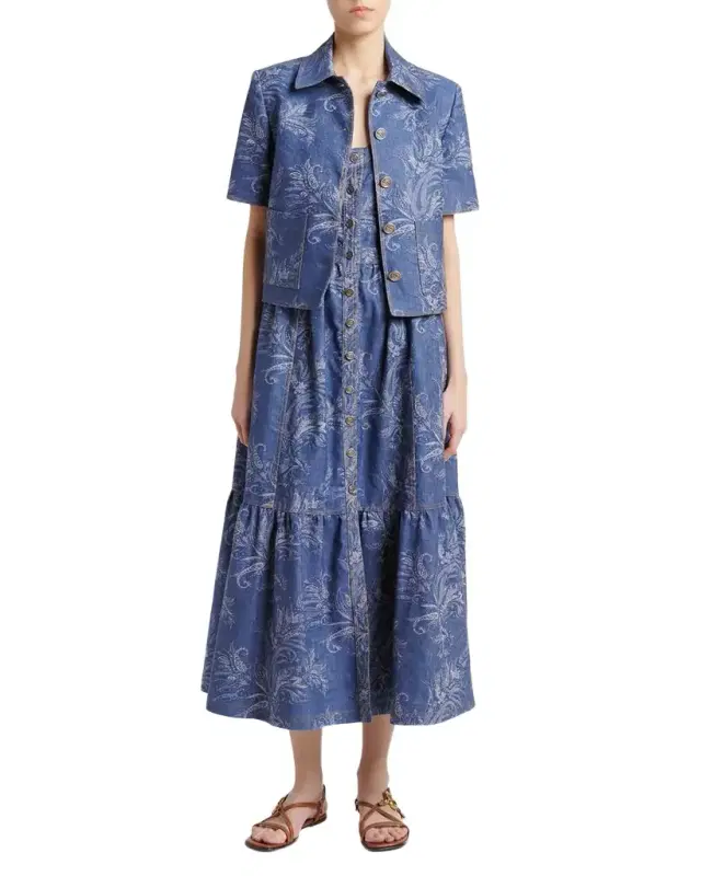 Paisley Denim Jacquard Short-Sleeve Shirt