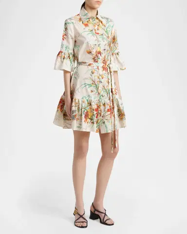 Etro Floral-Print Cotton Ruffle-Sleeve Mini Shirtdress | Thumbnail 3 Etro Floral-Print Cotton Ruffle-Sleeve Mini Shirtdress | Thumbnail 3