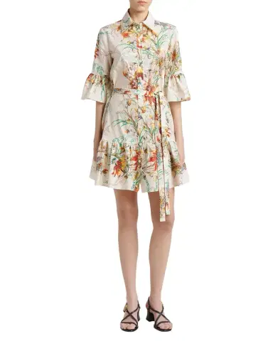 Etro Floral-Print Cotton Ruffle-Sleeve Mini Shirtdress | Thumbnail 1 Etro Floral-Print Cotton Ruffle-Sleeve Mini Shirtdress | Thumbnail 1