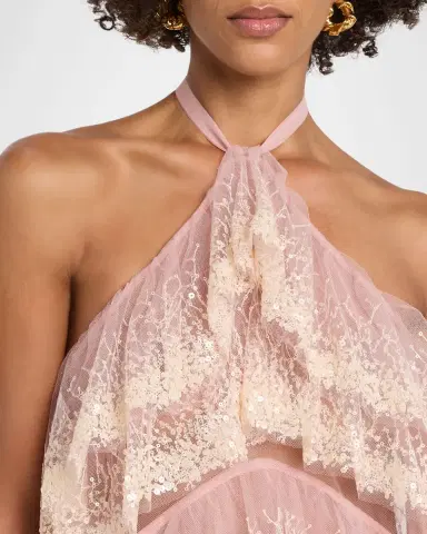 AKNVAS Angelica Sequined Ruffle Halter Dress | Thumbnail 4