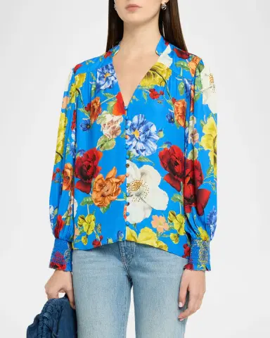 ALICE + OLIVIA Serene Floral Button-Front Blouse | Thumbnail 3 ALICE + OLIVIA Serene Floral Button-Front Blouse | Thumbnail 3