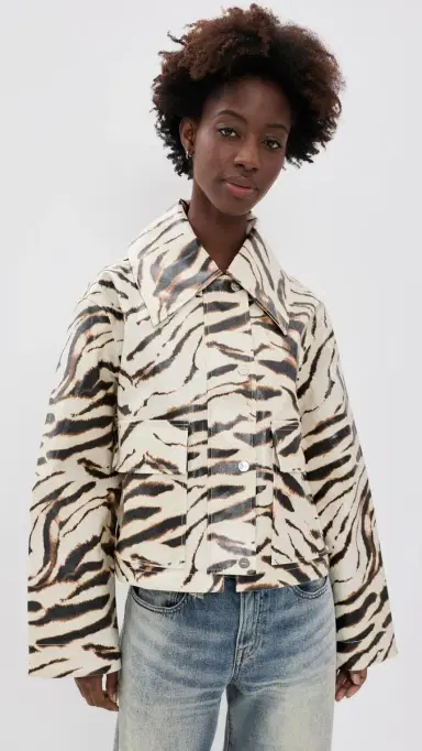 Ganni Printed Laminated Cotton Canvas Barn Jacket Egret | Thumbnail 2