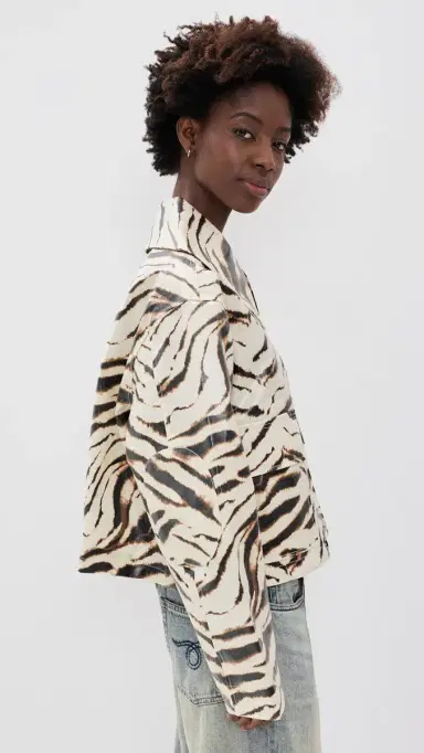 Ganni Printed Laminated Cotton Canvas Barn Jacket Egret | Thumbnail 4