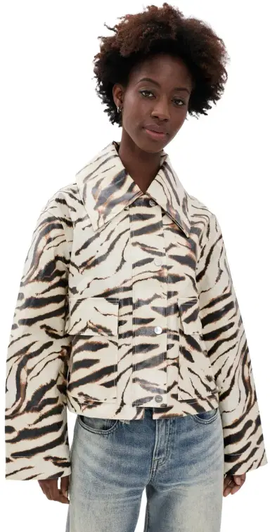 Ganni Printed Laminated Cotton Canvas Barn Jacket Egret | Thumbnail 1