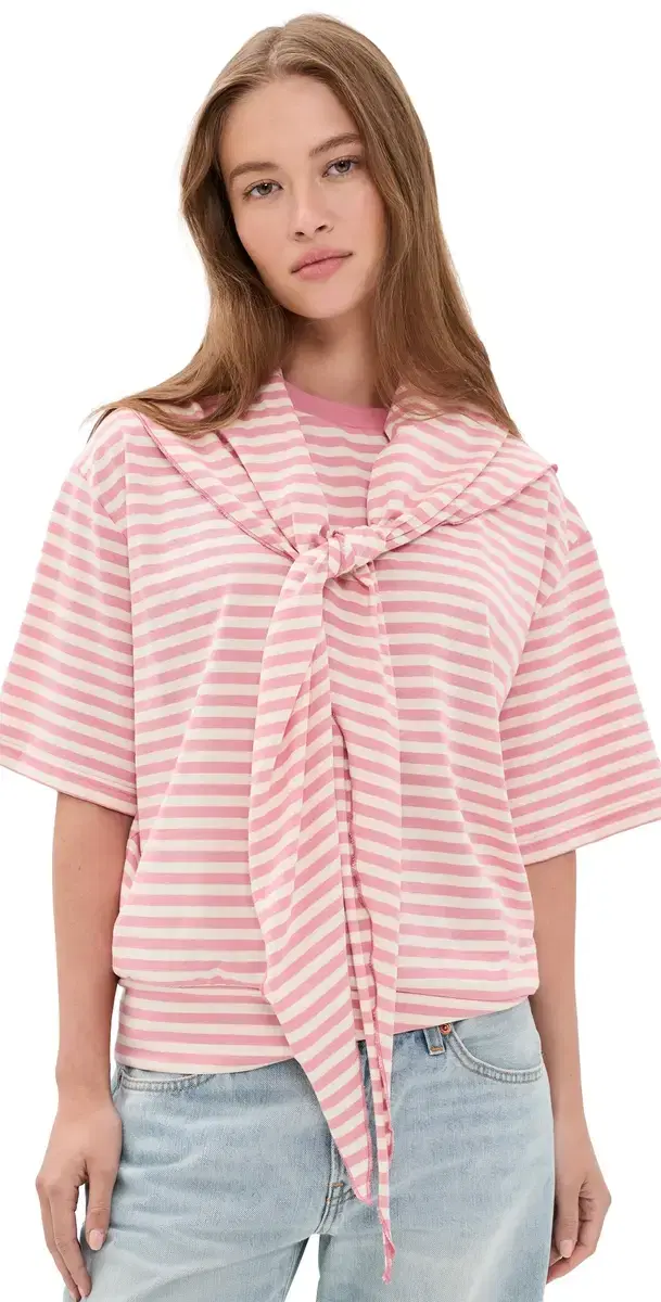 Olsen Short Sleeve Top Pink Cream tripe