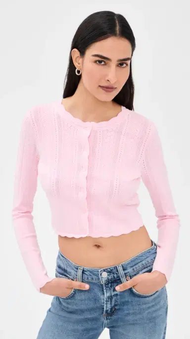 LoveShackFancy Nadiya Cardigan Candy Floss Pink L | Thumbnail 2