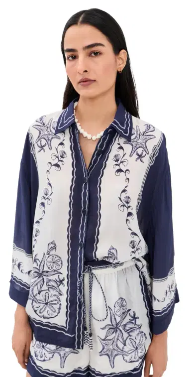 Farm Rio Nautical Scarf Button Down Shirt | Thumbnail 1 Farm Rio Nautical Scarf Button Down Shirt | Thumbnail 1