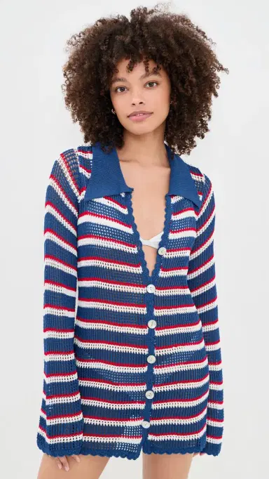Show Me Your Mumu Button Up Coverup Dress Montauk Stripe Crochet S | Thumbnail 2 Show Me Your Mumu Button Up Coverup Dress Montauk Stripe Crochet S | Thumbnail 2