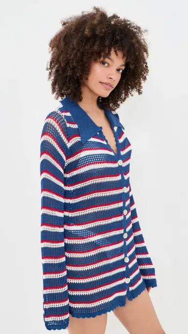 Show Me Your Mumu Button Up Coverup Dress Montauk Stripe Crochet S | Thumbnail 4 Show Me Your Mumu Button Up Coverup Dress Montauk Stripe Crochet S | Thumbnail 4