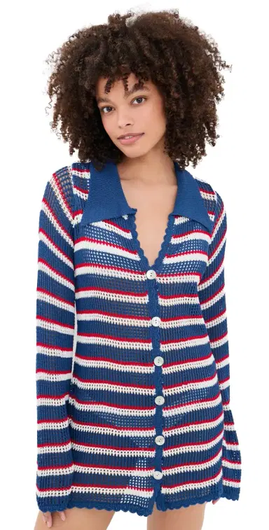 Show Me Your Mumu Button Up Coverup Dress Montauk Stripe Crochet S | Thumbnail 1 Show Me Your Mumu Button Up Coverup Dress Montauk Stripe Crochet S | Thumbnail 1
