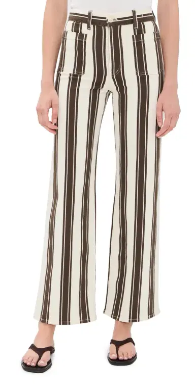 Madewell The Emmy Wide-Leg Pant in Dark Brown Stripe Ivory & Brown Stripe 28 | Thumbnail 1