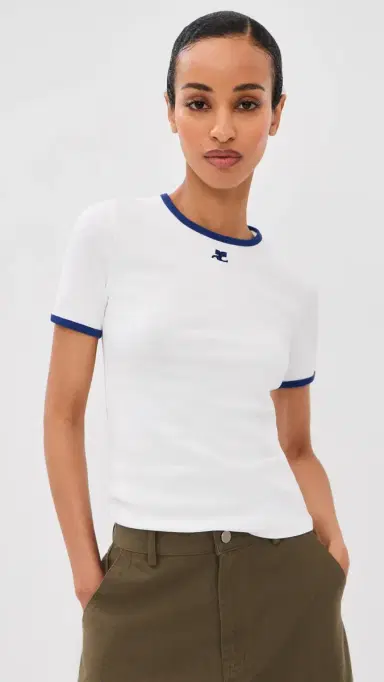 Courrèges ignature Contrast T-Shirt Heritage Wht/Mineral Blue | Thumbnail 2