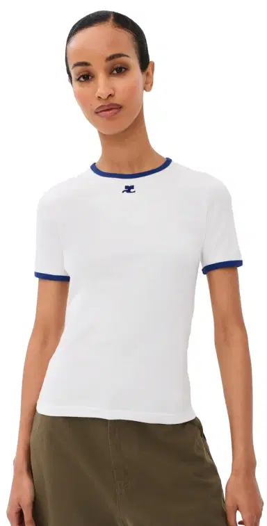 Courrèges ignature Contrast T-Shirt Heritage Wht/Mineral Blue | Thumbnail 1