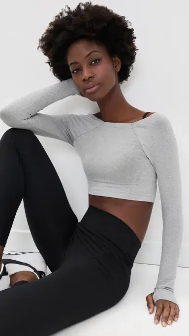 FP Movement High Plank Off the Shoulder Layer Top Heathery Grey XL | Thumbnail 2