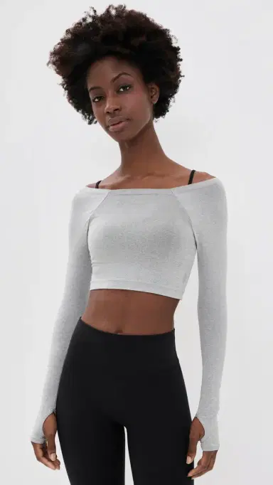 FP Movement High Plank Off the Shoulder Layer Top Heathery Grey XL | Thumbnail 3