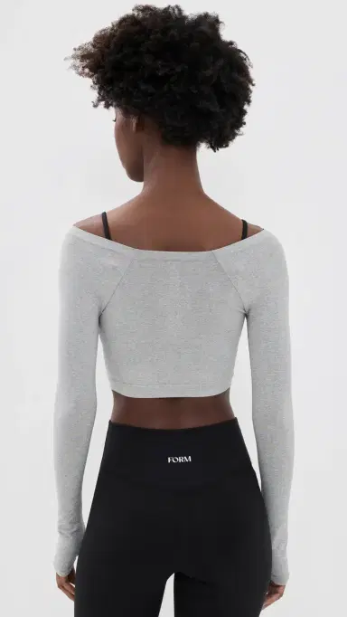 FP Movement High Plank Off the Shoulder Layer Top Heathery Grey XL | Thumbnail 4