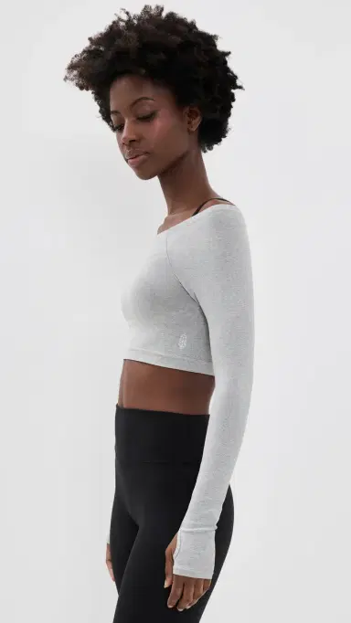FP Movement High Plank Off the Shoulder Layer Top Heathery Grey XL | Thumbnail 5