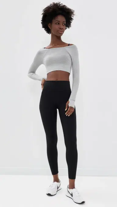 FP Movement High Plank Off the Shoulder Layer Top Heathery Grey XL | Thumbnail 6