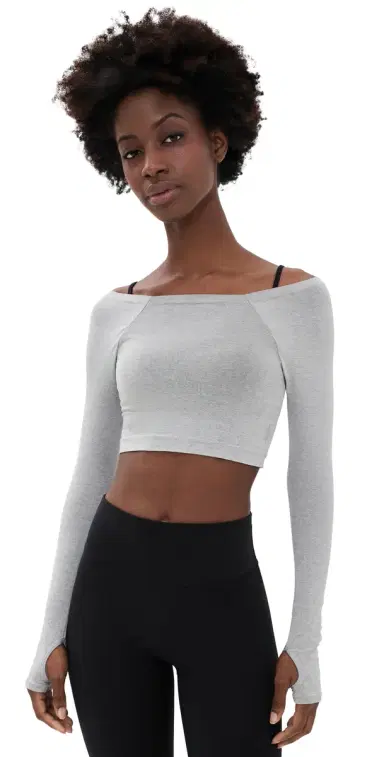 FP Movement High Plank Off the Shoulder Layer Top Heathery Grey XL | Thumbnail 1