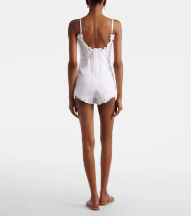 Posse Florence ruffled linen romper | Thumbnail 4