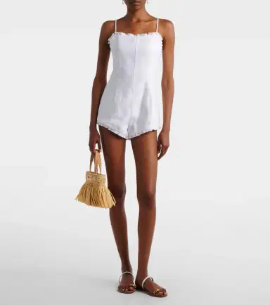 Posse Florence ruffled linen romper | Thumbnail 5