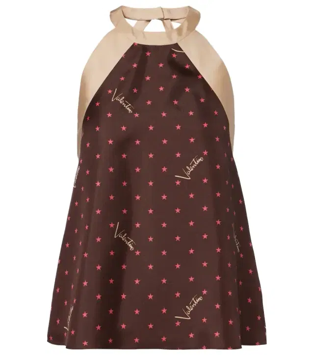 Printed halterneck silk twill top
