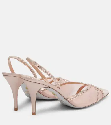 René Caovilla Embellished satin and mesh slingback pumps | Thumbnail 2