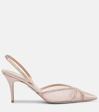 René Caovilla Embellished satin and mesh slingback pumps | Thumbnail 3