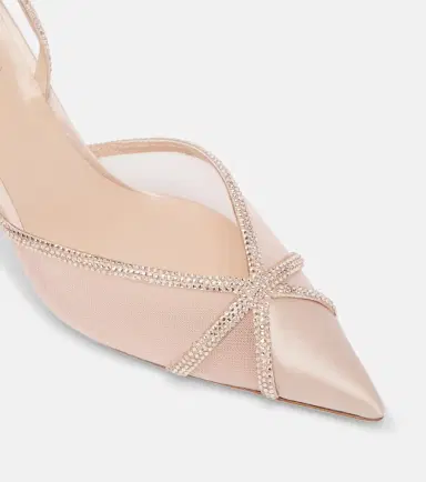 René Caovilla Embellished satin and mesh slingback pumps | Thumbnail 4