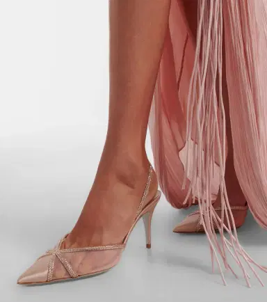 René Caovilla Embellished satin and mesh slingback pumps | Thumbnail 6