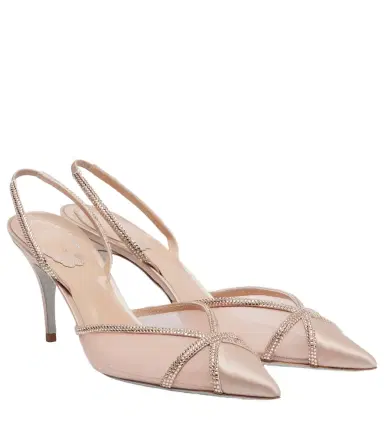 René Caovilla Embellished satin and mesh slingback pumps | Thumbnail 1
