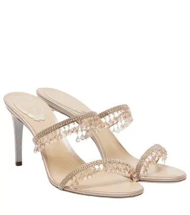 René Caovilla Chandelier embellished satin mules | Thumbnail 1 René Caovilla Chandelier embellished satin mules | Thumbnail 1