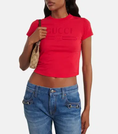 Gucci Logo cropped cotton-blend jersey T-shirt | Thumbnail 3 Gucci Logo cropped cotton-blend jersey T-shirt | Thumbnail 3