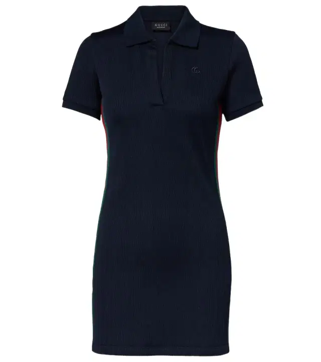 Gucci Web Stripe ribbed-knit jersey polo dress