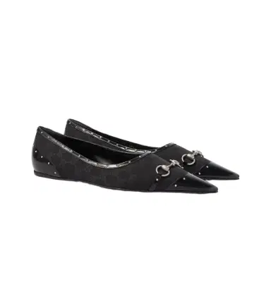 Gucci Horsebit GG Canvas studded flats | Thumbnail 1