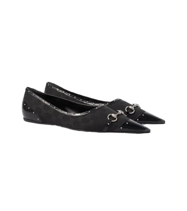 Horsebit GG Canvas studded flats
