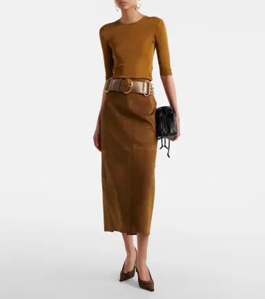 Nour Hammour Selly suede midi skirt | Thumbnail 3 Nour Hammour Selly suede midi skirt | Thumbnail 3