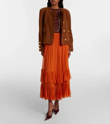 Saint Laurent Ruffled sheer silk maxi skirt | Thumbnail 3