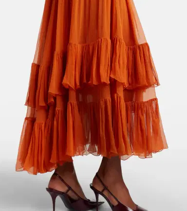 Saint Laurent Ruffled sheer silk maxi skirt | Thumbnail 6