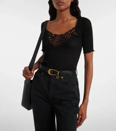 Saint Laurent Lace-trimmed ribbed-knit silk top | Thumbnail 2 Saint Laurent Lace-trimmed ribbed-knit silk top | Thumbnail 2
