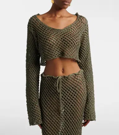 Bananhot Magen crochet cotton-blend crop top | Thumbnail 2