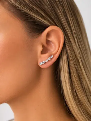 Wish Fine Jewelry 1.59ct Diamond 18K Gold Climber Earrings | Thumbnail 2